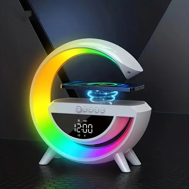 G Lamp Speaker With Digital Clock, RGB Multifunction Wireless Charger Alarm Clock Speaker, Home Decor Smart Lamp, Atmosphere Nightlight Bluetooth Stereo Clock Desktop Speaker, G Type Table Night Light